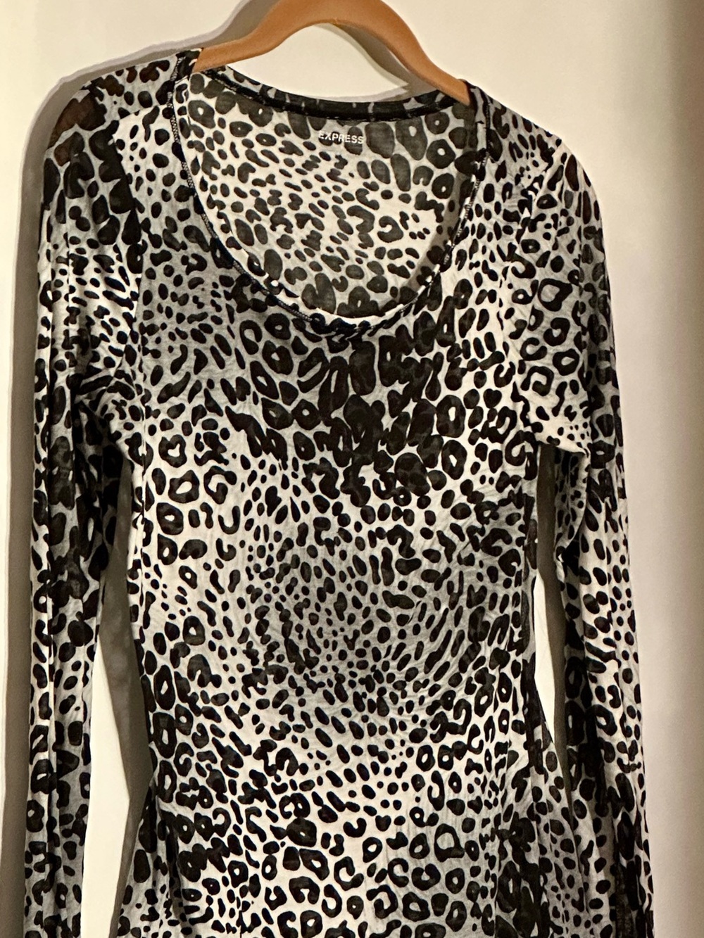 Express Black & White Leopard-Print Long Sleeve Top